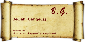Belák Gergely névjegykártya